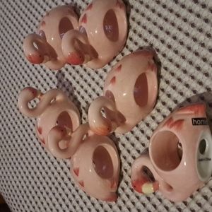 FLAMINGO NAPKINS RINGS PORCELAIN SET OF 6